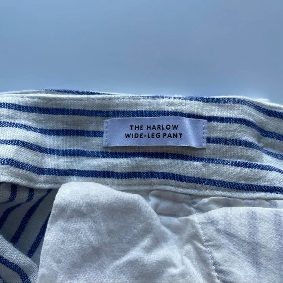 Madewell The Harlow Wide-Leg Pant in 100% Linen White/Blue Stripes Size 8 NWT